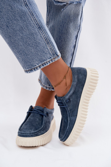 Sapatos azuis femininos em camurça sintética com plataforma Jamila 2