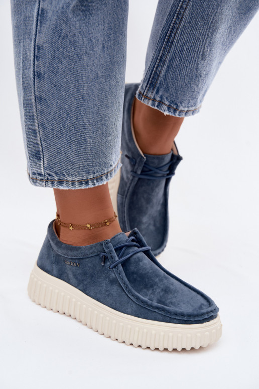Sapatos azuis femininos em camurça sintética com plataforma Jamila