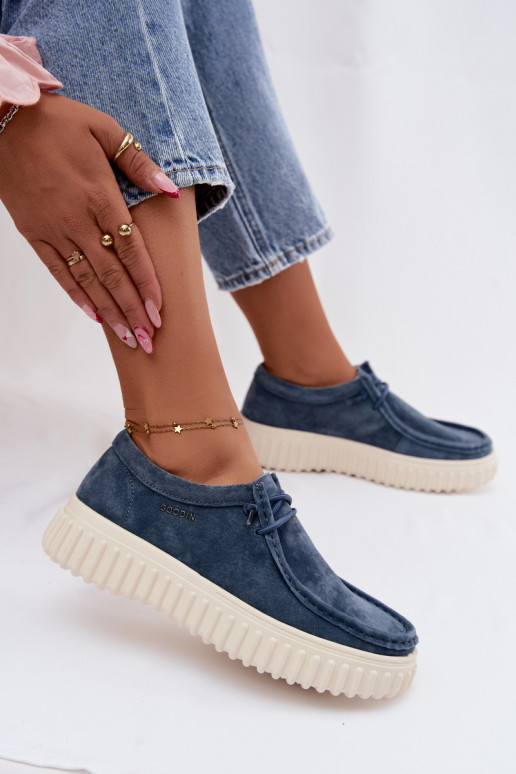 Sapatos azuis femininos em camurça sintética com plataforma Jamila