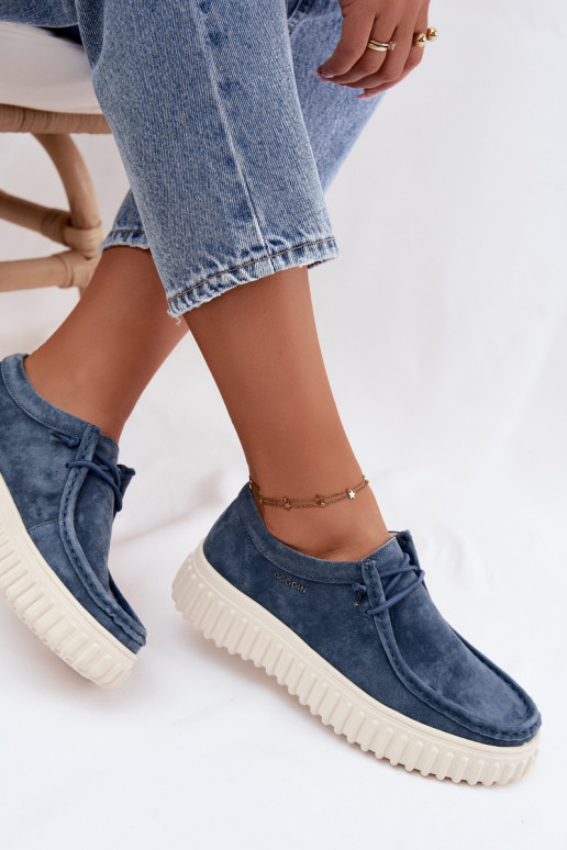 Sapatos azuis femininos em camurça sintética com plataforma Jamila