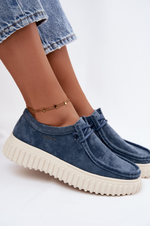 Sapatos azuis femininos em camurça sintética com plataforma Jamila