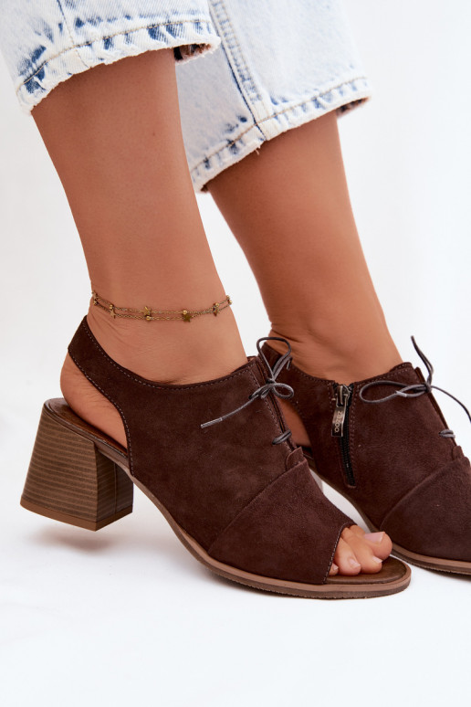 Sapatos de salto elegantes em couro com detalhes estilosos Zazoo 40523 na cor chocolate