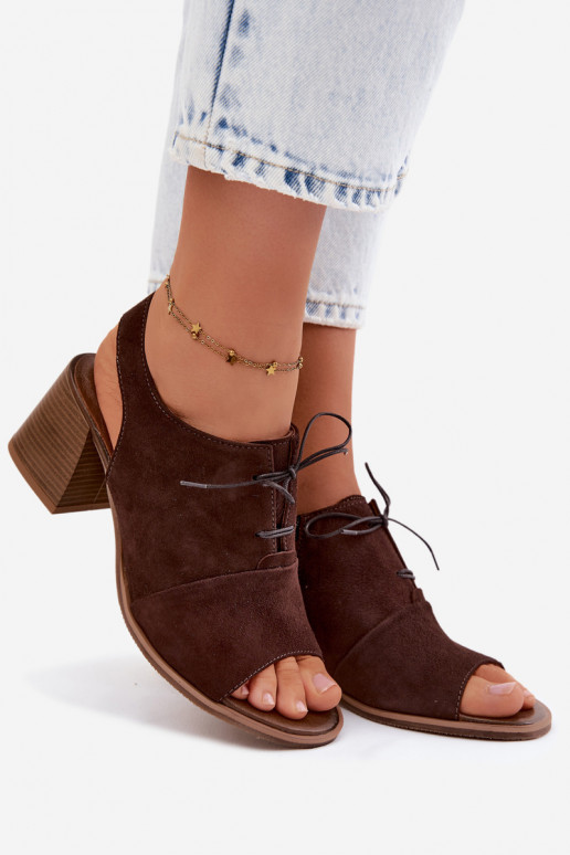 Sapatos de salto elegantes em couro com detalhes estilosos Zazoo 40523 na cor chocolate