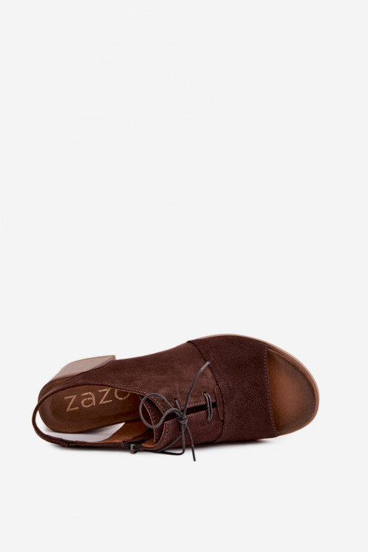 Sapatos de salto elegantes em couro com detalhes estilosos Zazoo 40523 na cor chocolate