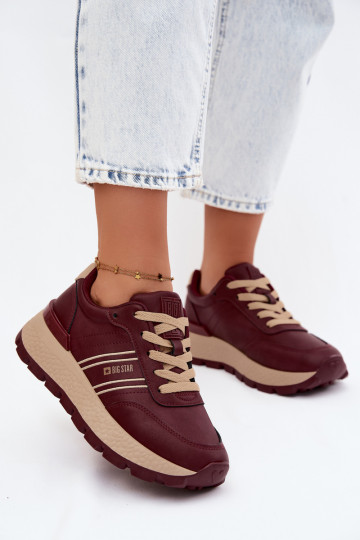Sapatilhas femininas bordô com plataforma Big Star UU274041 2