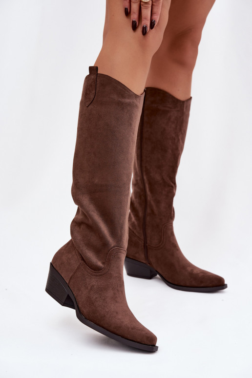 Botas de cowboy marrons em camurça sintética com salto Esmira