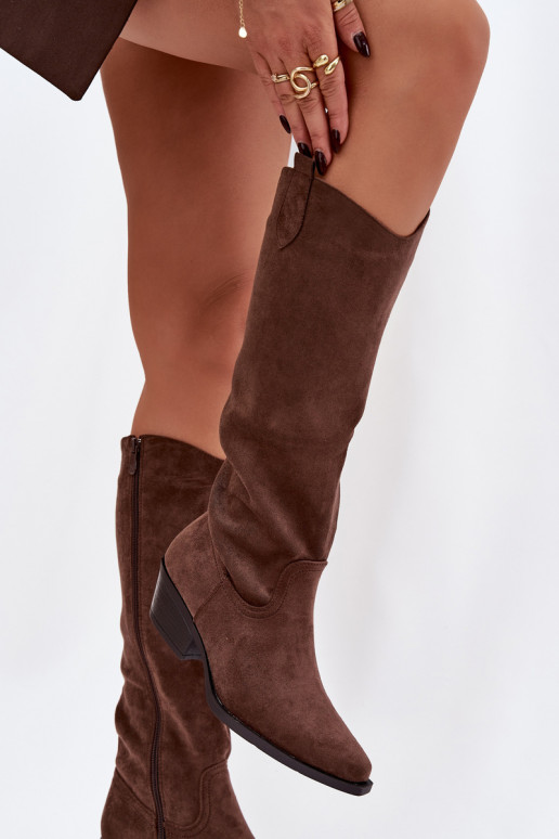 Botas de cowboy marrons em camurça sintética com salto Esmira