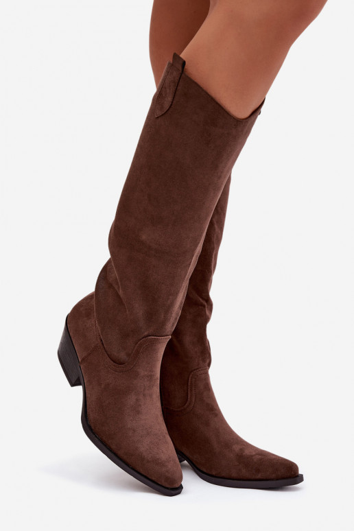 Botas de cowboy marrons em camurça sintética com salto Esmira