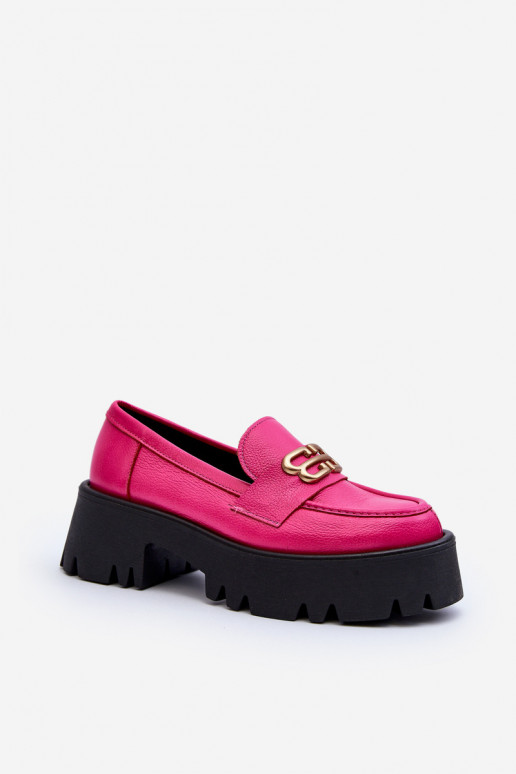 Mocassins femininos Zazoo 20164 em couro natural, rosa