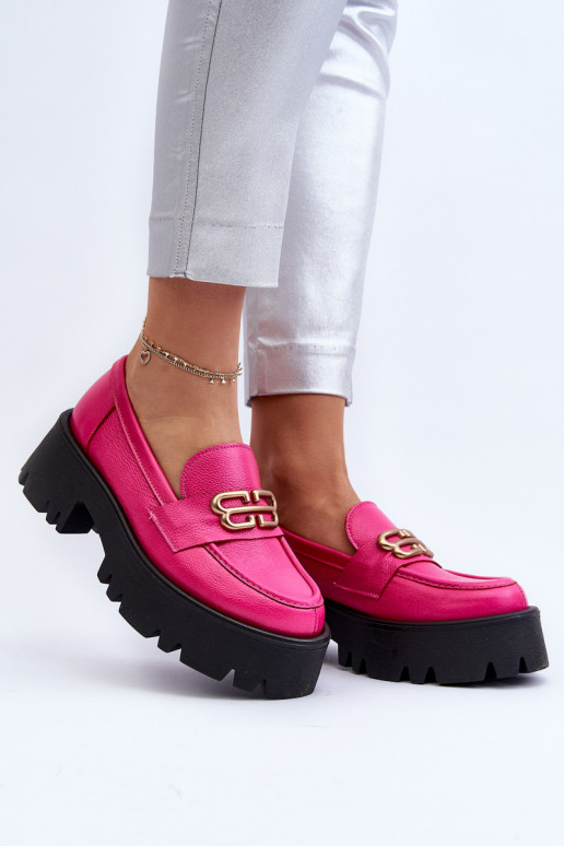 Mocassins femininos Zazoo 20164 em couro natural, rosa