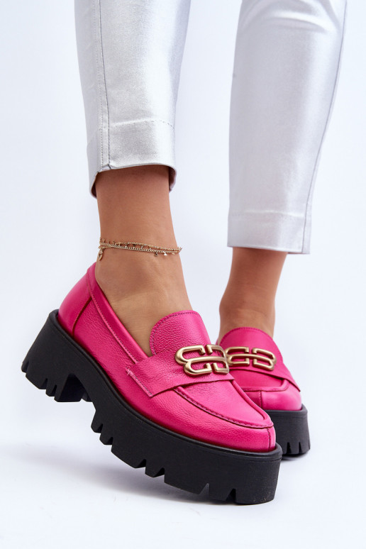 Mocassins femininos Zazoo 20164 em couro natural, rosa