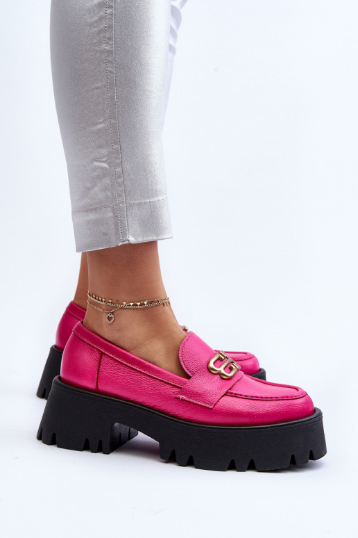 Mocassins femininos Zazoo 20164 em couro natural, rosa