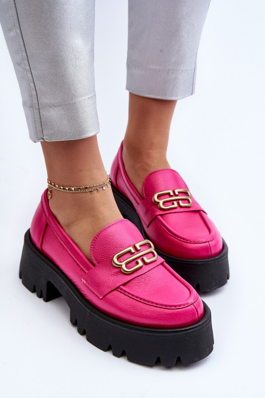 Mocassins femininos Zazoo 20164 em couro natural, rosa