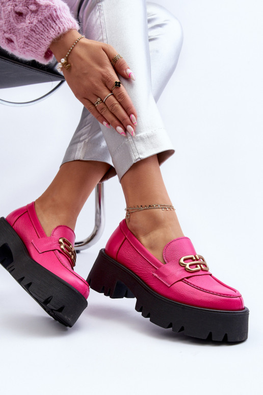 Mocassins femininos Zazoo 20164 em couro natural, rosa