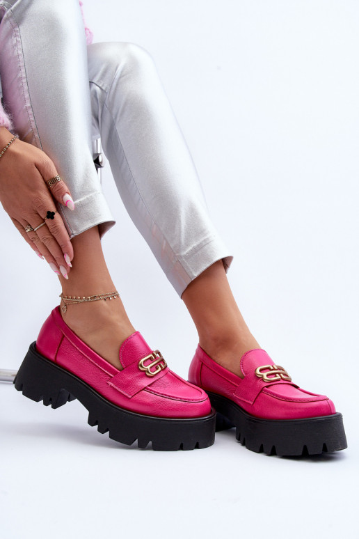 Mocassins femininos Zazoo 20164 em couro natural, rosa