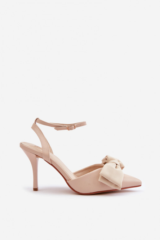 Sapatos de salto bege com fitas de couro sintético Volamia