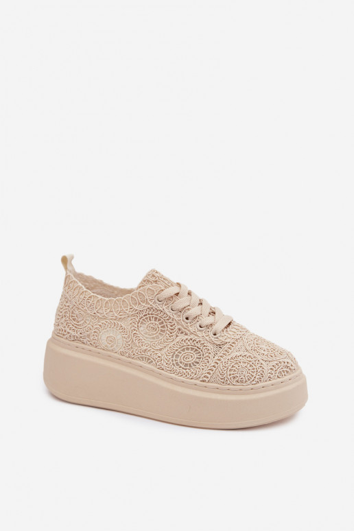 Sapatos casuais bege com plataforma e motivos de renda Evalora