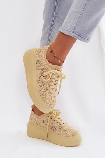 Sapatos casuais amarelos com plataforma e motivos de renda Evalora