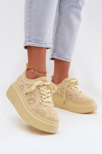 Sapatos casuais amarelos com plataforma e motivos de renda Evalora 2