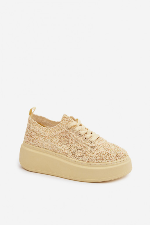 Sapatos casuais amarelos com plataforma e motivos de renda Evalora