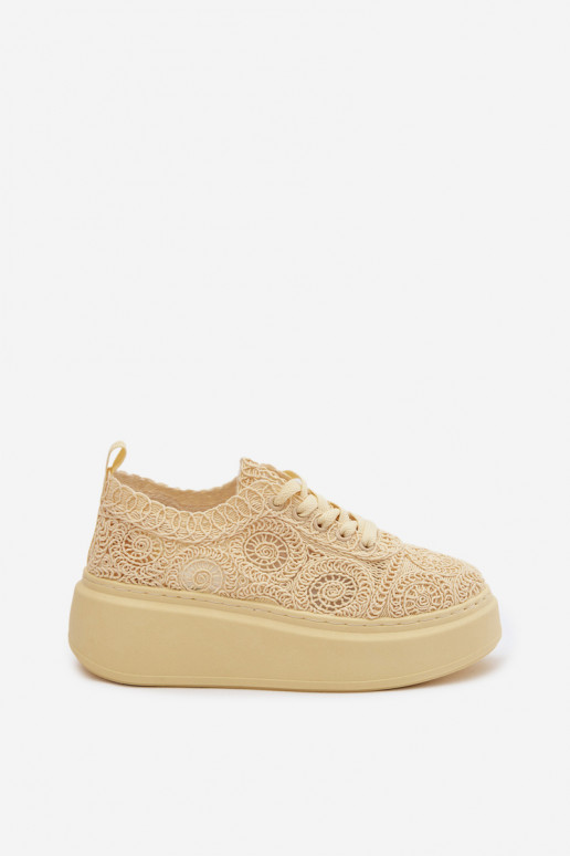 Sapatos casuais amarelos com plataforma e motivos de renda Evalora