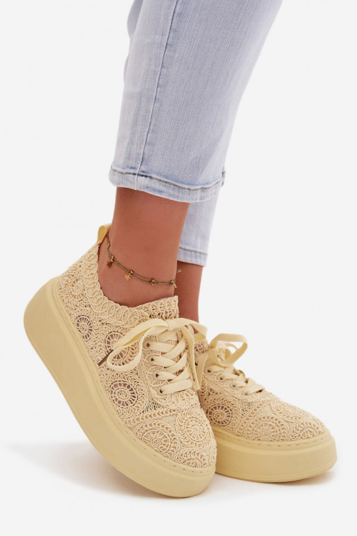 Sapatos casuais amarelos com plataforma e motivos de renda Evalora