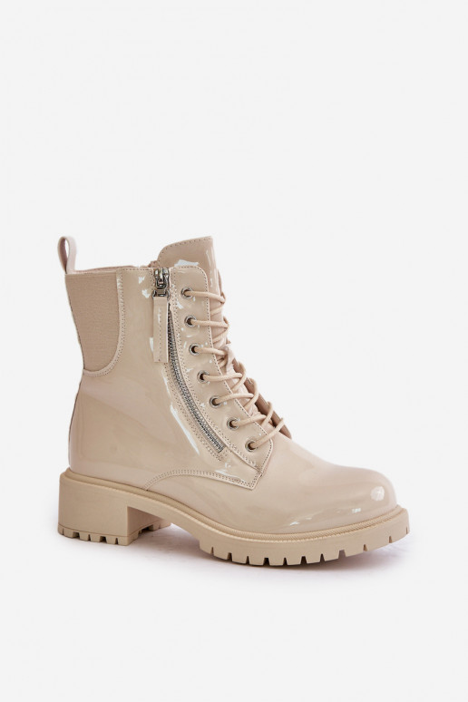 Botas de trabalho cor de areia com efeito envernizado Ravanthia