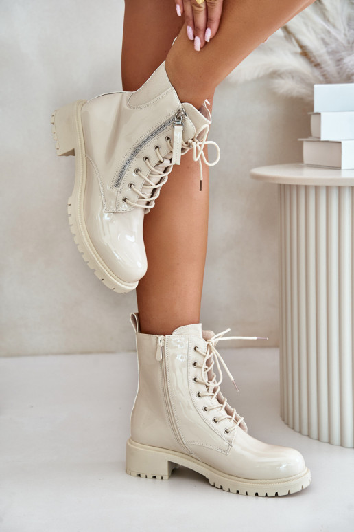 Botas de trabalho cor de areia com efeito envernizado Ravanthia