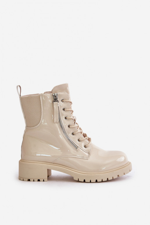 Botas de trabalho cor de areia com efeito envernizado Ravanthia
