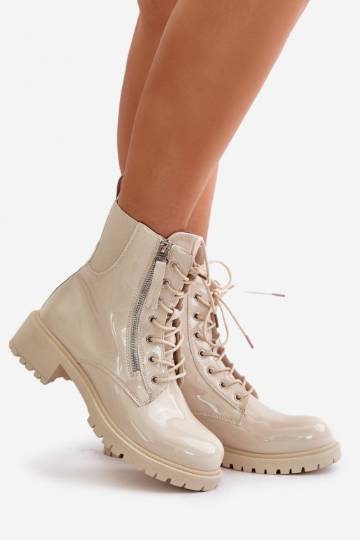 Botas de trabalho cor de areia com efeito envernizado Ravanthia