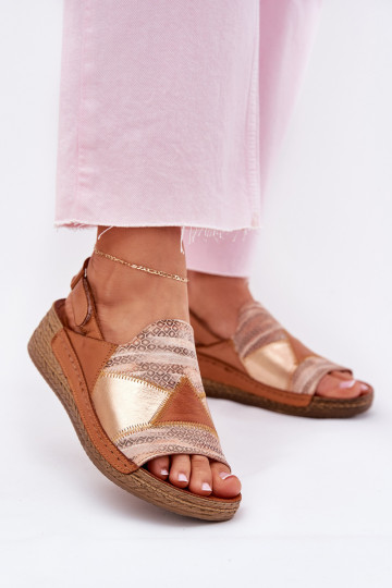 Sandálias castanhas femininas com plataforma Braid Tai turiciejka L7067-29 2