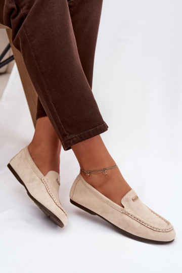 Mocassins beiges femininos com detalhes dourados Sarivelle 2