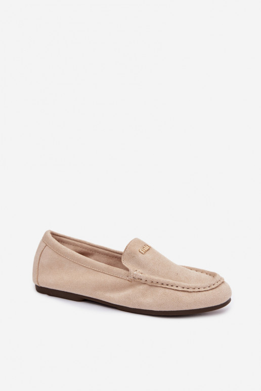 Mocassins beiges femininos com detalhes dourados Sarivelle