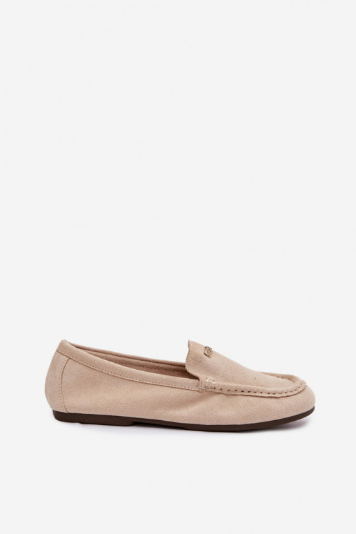 Mocassins beiges femininos com detalhes dourados Sarivelle