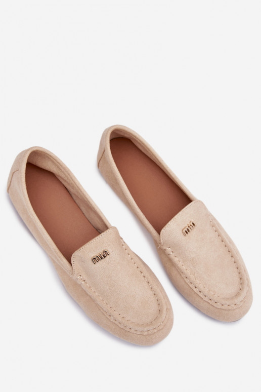Mocassins beiges femininos com detalhes dourados Sarivelle