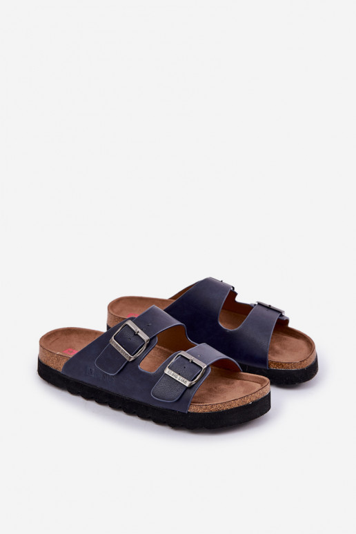 Chinelos leves masculinos com fivelas de couro ecológico Big Star NN174530 azul marinho