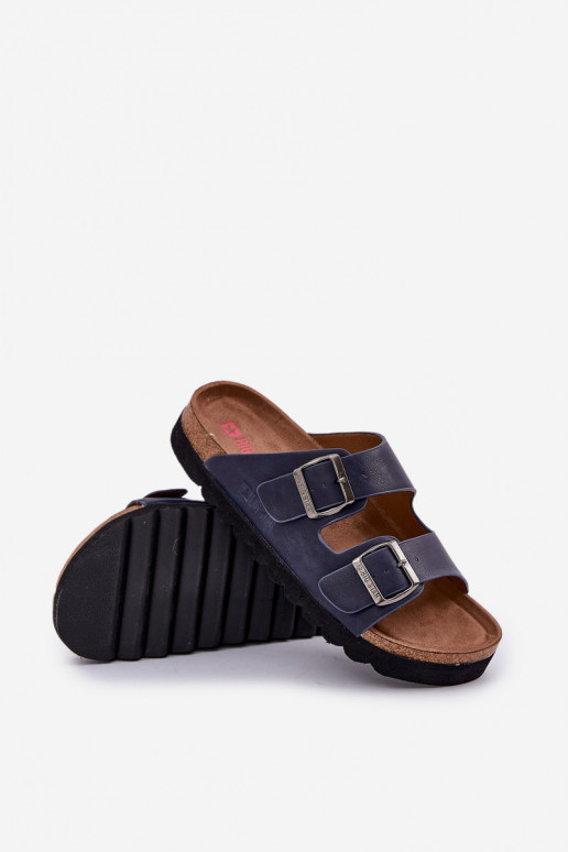 Chinelos leves masculinos com fivelas de couro ecológico Big Star NN174530 azul marinho