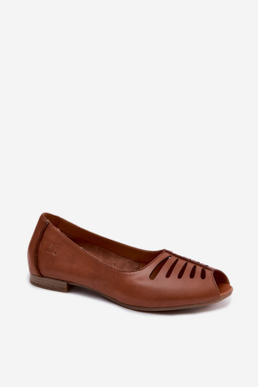 Ballerinas castanhas perfuradas em couro natural Tai turiciejka P7541-29