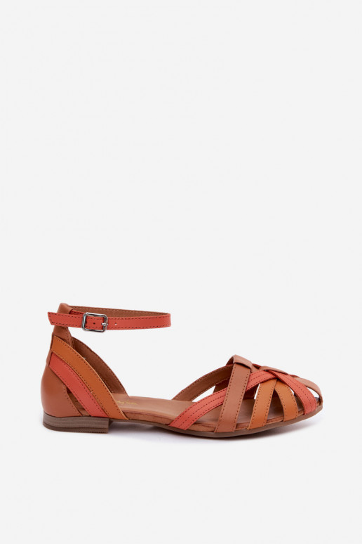 Sandálias femininas laranja castanho com saltos largos e tiras Tai turiciejka P7539-18