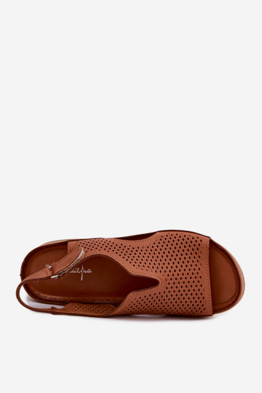 Sandálias femininas castanhas perfuradas com plataforma Tai turiciejka L4494-29