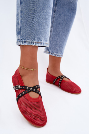 Ballerinas vermelhas em malha com tiras Salliroe