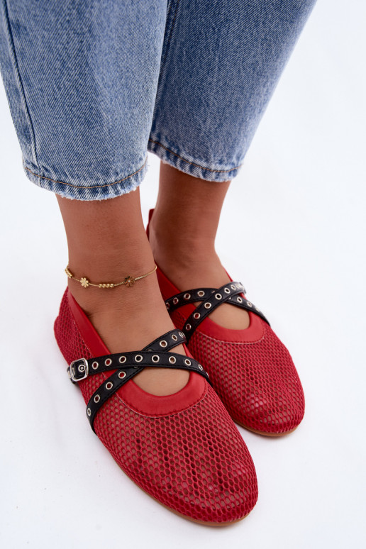 Ballerinas vermelhas em malha com tiras Salliroe