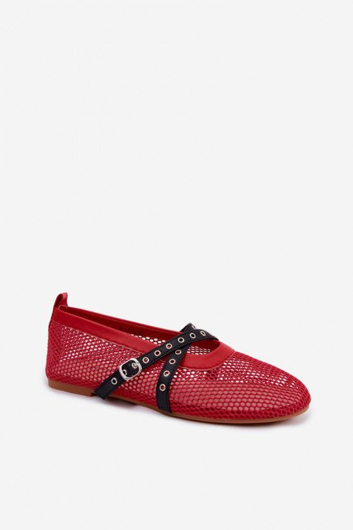 Ballerinas vermelhas em malha com tiras Salliroe