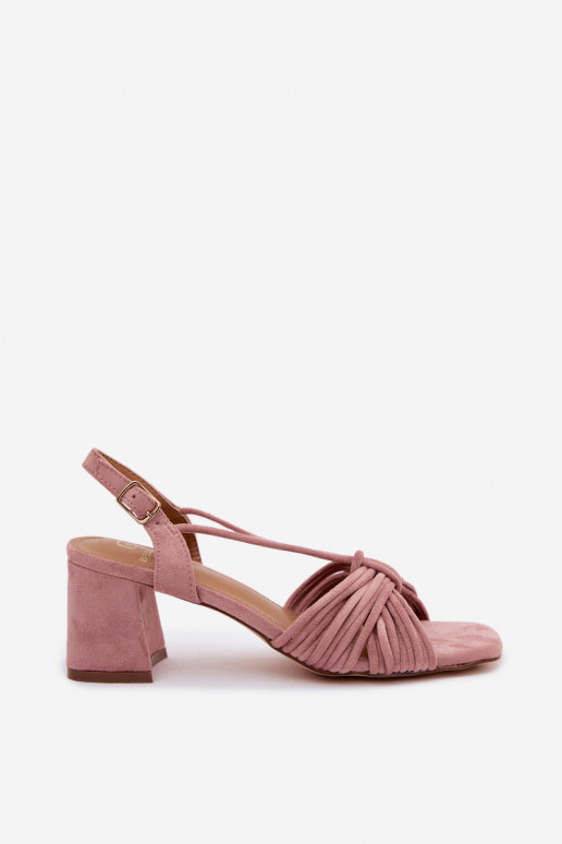 Sandálias femininas com tiras e saltos na cor rosa Taffina