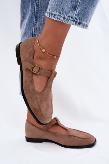 Sapatos femininos com tiras de camurça sintética na cor caqui Bonnia