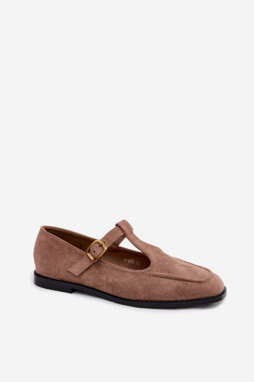 Sapatos femininos com tiras de camurça sintética na cor caqui Bonnia