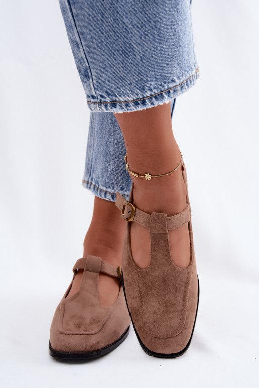 Sapatos femininos com tiras de camurça sintética na cor caqui Bonnia