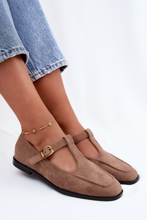 Sapatos femininos com tiras de camurça sintética na cor caqui Bonnia