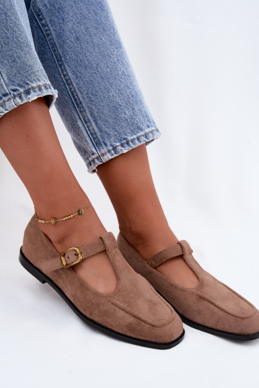 Sapatos femininos com tiras de camurça sintética na cor caqui Bonnia