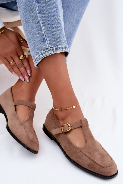 Sapatos femininos com tiras de camurça sintética na cor caqui Bonnia